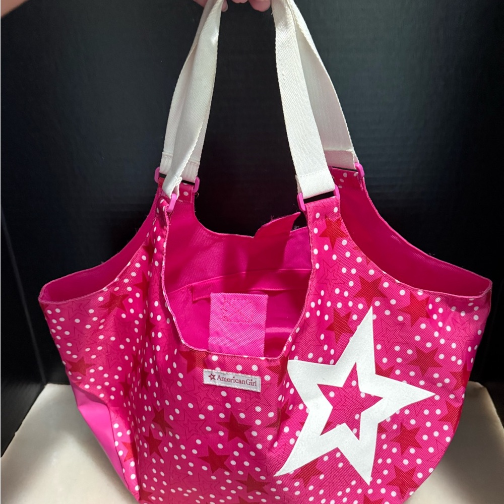 American Girl Doll Hot Pink Red White Star Doll Bag- Tote Bag Pockets Travel